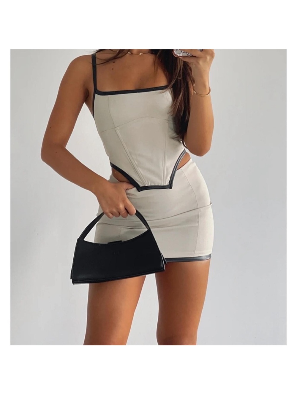NWT White Fox Beige Black Trim Skirt & Top Set